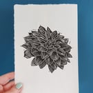 'Flowerhead' - A5 black lino print