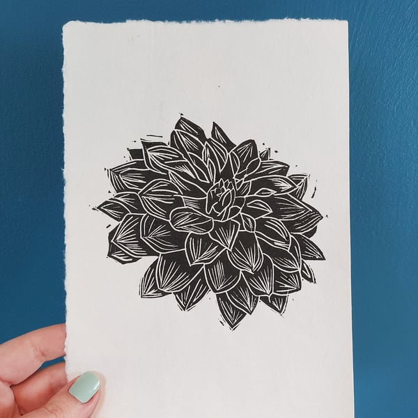 'Flowerhead' - A5 black lino print
