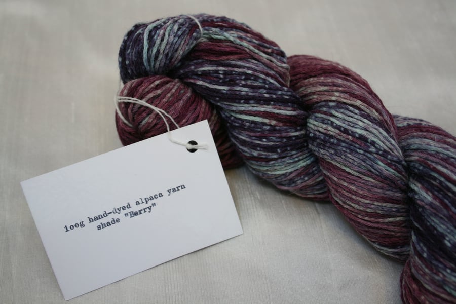 Seconds Sunday - 100g alpaca, hand dyed yarn "Berry" (purple, magenta and blue)