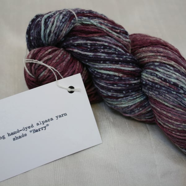 Seconds Sunday - 100g alpaca, hand dyed yarn "Berry" (purple, magenta and blue)