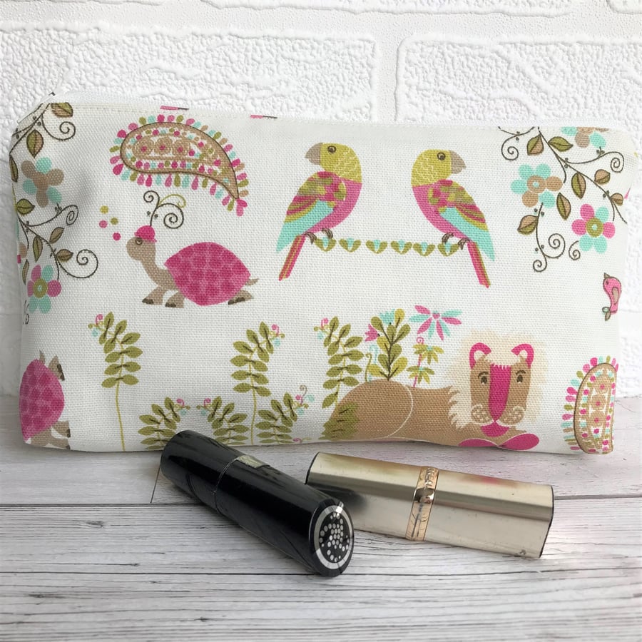 Tropical animals cosmetic bag, make up bag with brightly coloured animals