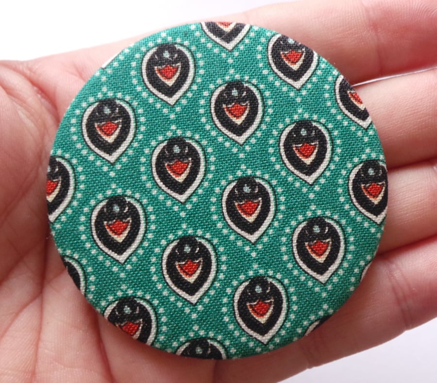 Fabric covered pocket mirror Peacock feather bird