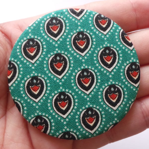 Fabric covered pocket mirror Peacock feather bird