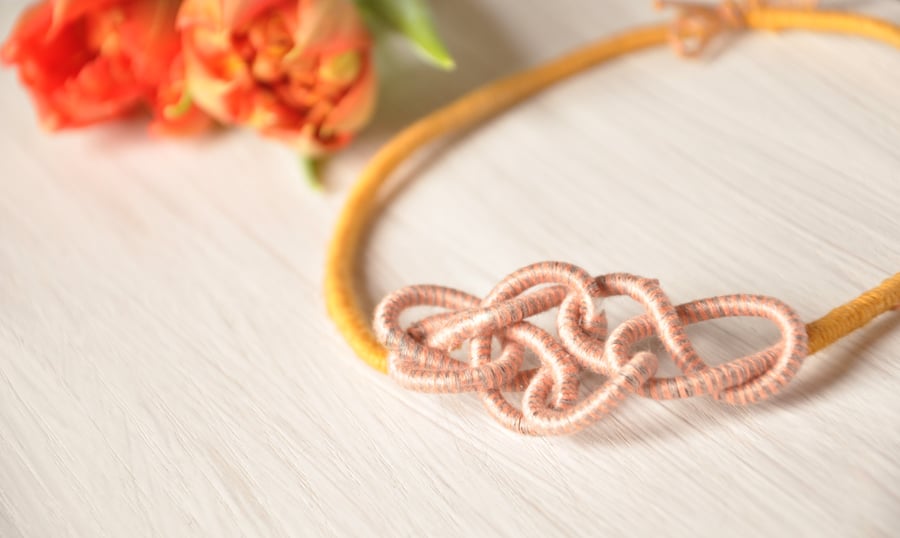 Mustard knot necklace, Thread necklace, African necklace, Natural necklace