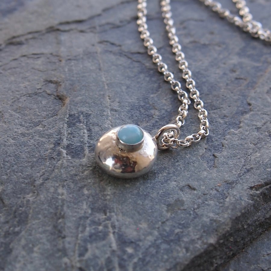Silver Pebble Necklace with Larimar