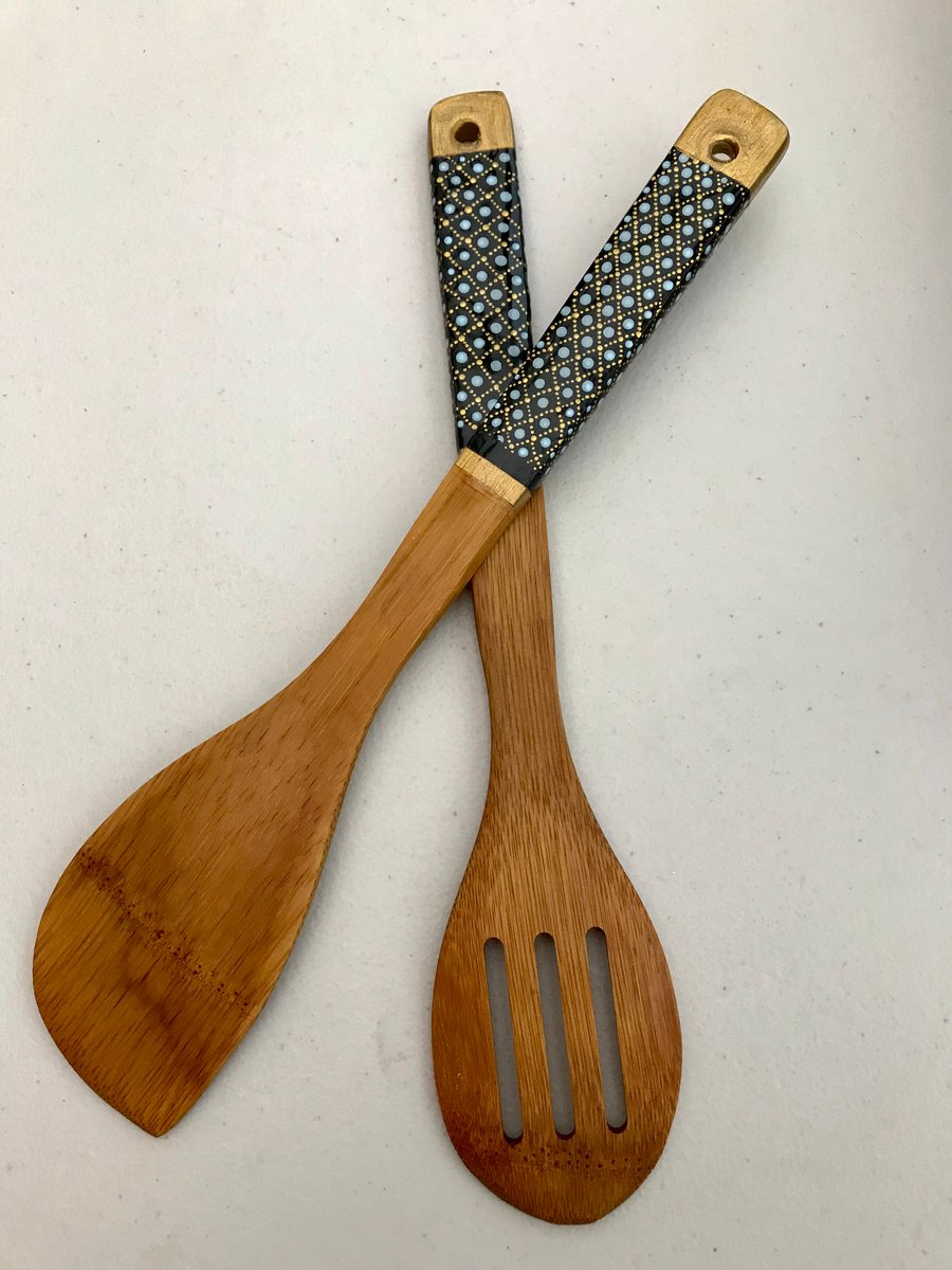 Hand painted salad servers