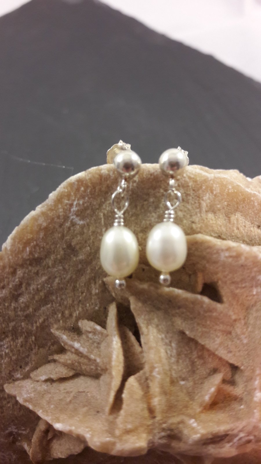 Sterling Silver and Drop Pearl Earrings 