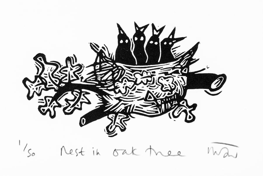 Nest in an Oak Tree - lino print - SUPER SECONDS