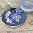 Ceramic coaster  - round coaster - forget me not print - glossy finish.
