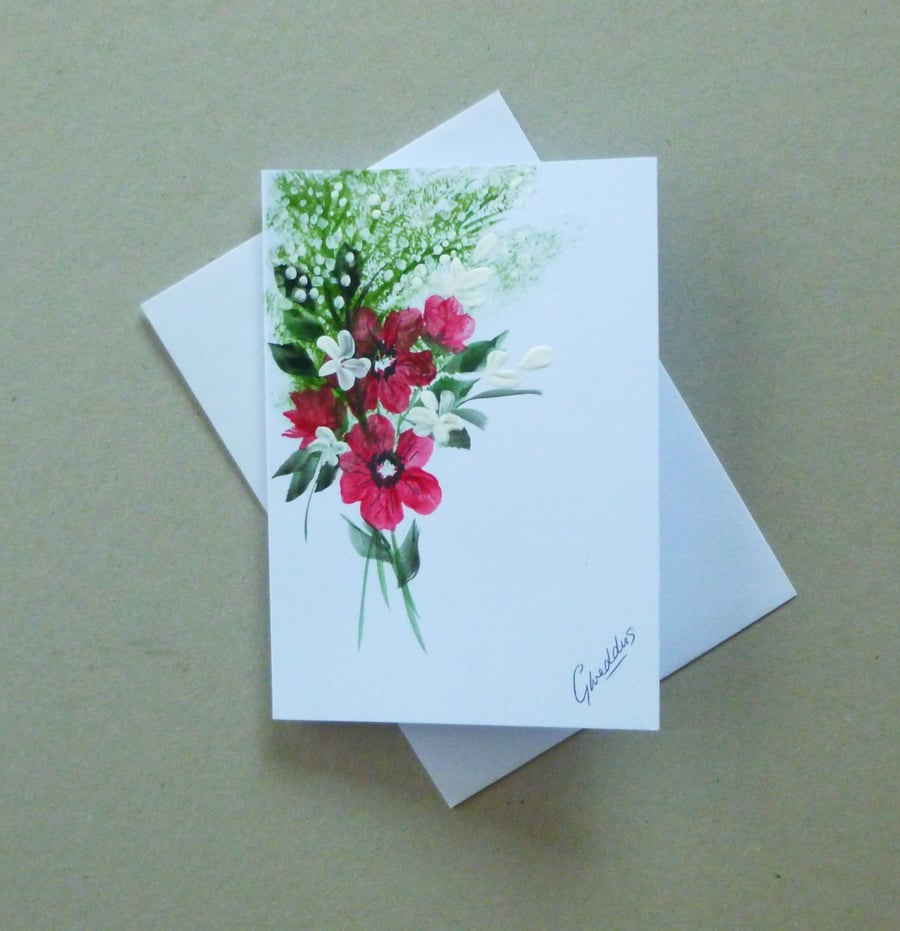 hand painted floral blank inside greetings card ( ref FA 118 B4 )