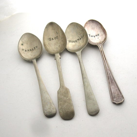 Herb labels, 4 spoons, parsley sage rosemary thyme