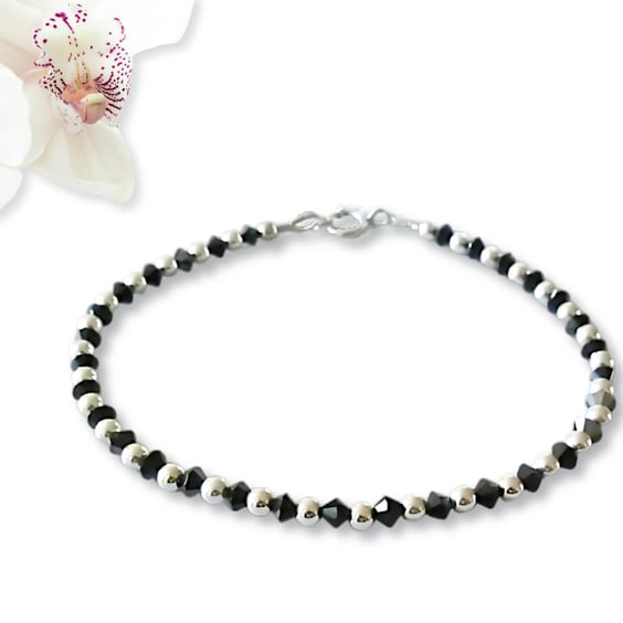 Dainty Bracelet With Pure Black Premium Crystals & Sterling Silver
