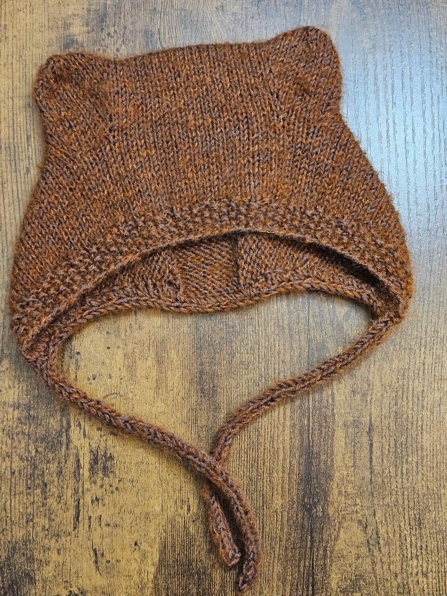 Knitted Baby Hat with Bear Ears & Ties Soft Merino & Mohair, Perfect for 0-3 M