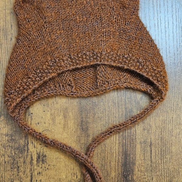 Knitted Baby Hat with Bear Ears & Ties Soft Merino & Mohair, Perfect for 0-3 M