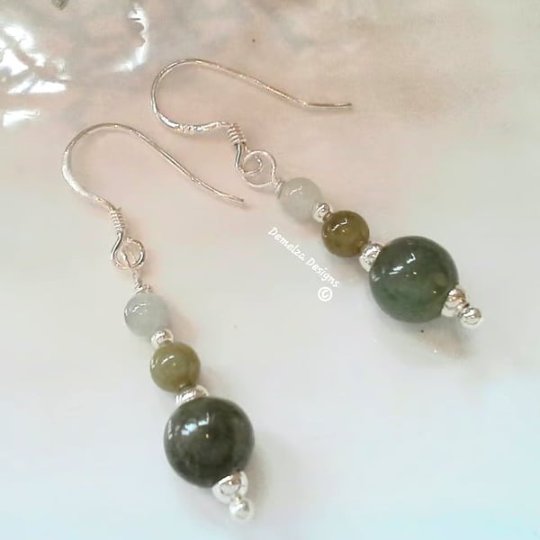 Burmees Jade & Jadeite Sterling Silver Earrings