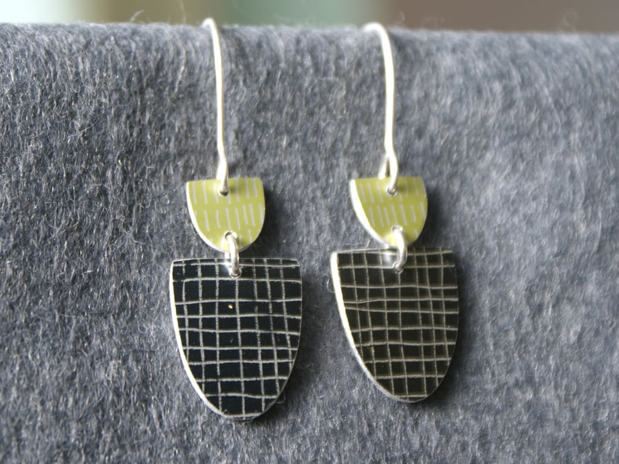 Lime and black dangle earrings