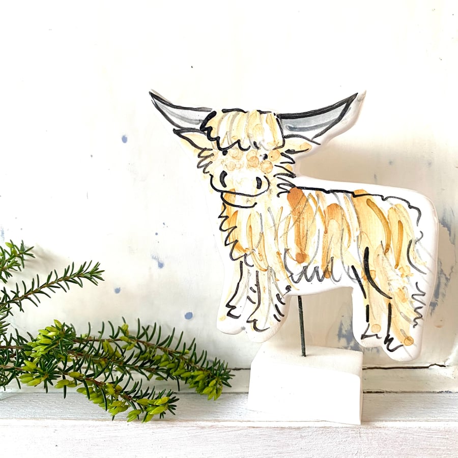 Highland Cow ceramic ornament