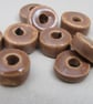 10 Small Sand Brown Glazed Ceramic Washer Beads - Image 2