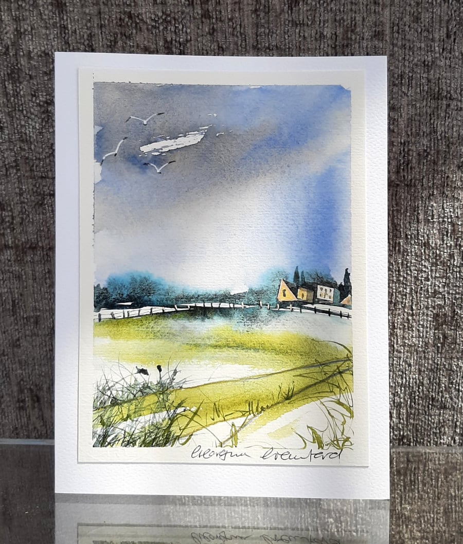 Village Edge. Blank Card. Original Watercolour Painting. 260149