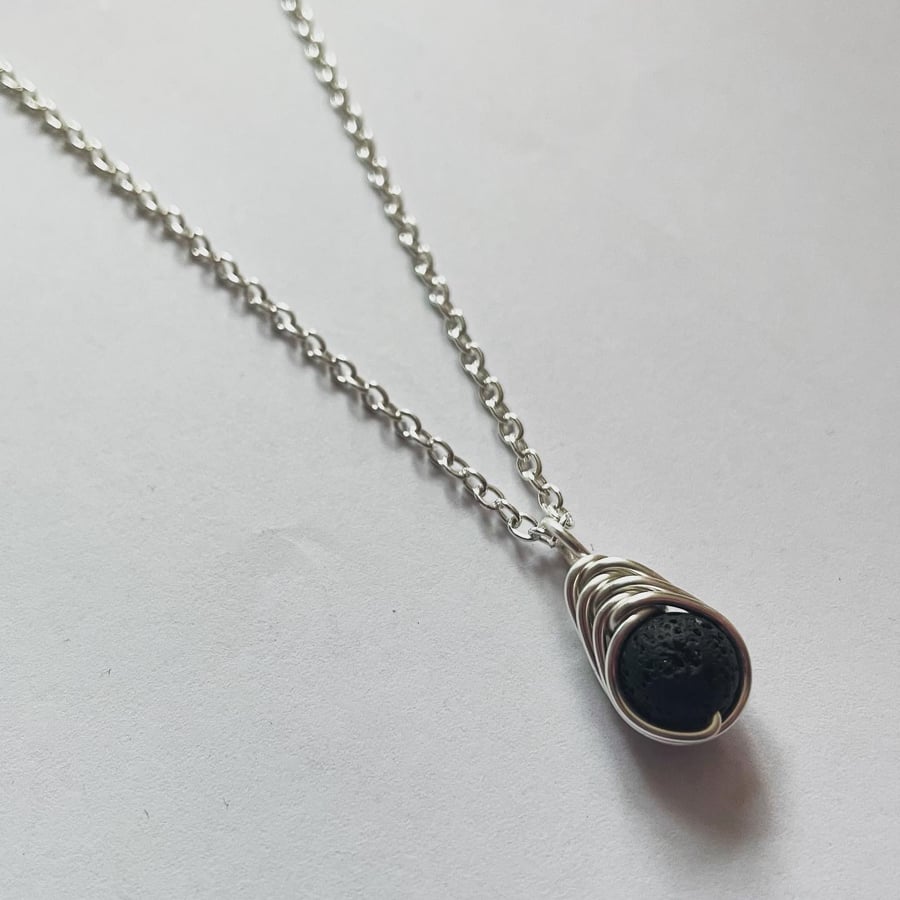 Wire wrapped Lava stone pendant 