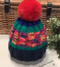 Designer Hand Knitted Ribbed Large Pom Pom Beanie Hat 1-2 Years size - Image 5