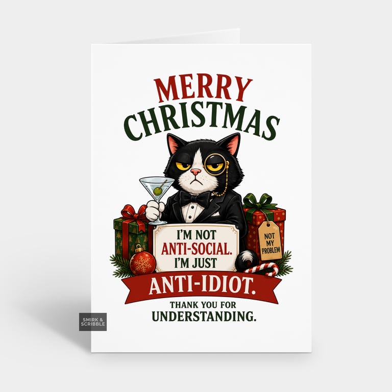 Funny Christmas Card For Him Or Her - Antisocial Cat