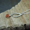 Amber pendant, silver teardrop pendant necklace, silver jewellery