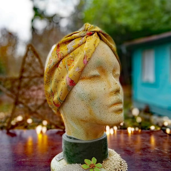 yellow floral faux silk head wrap