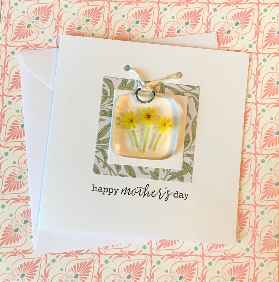 Mother’s Day Card with fused glass decoration 