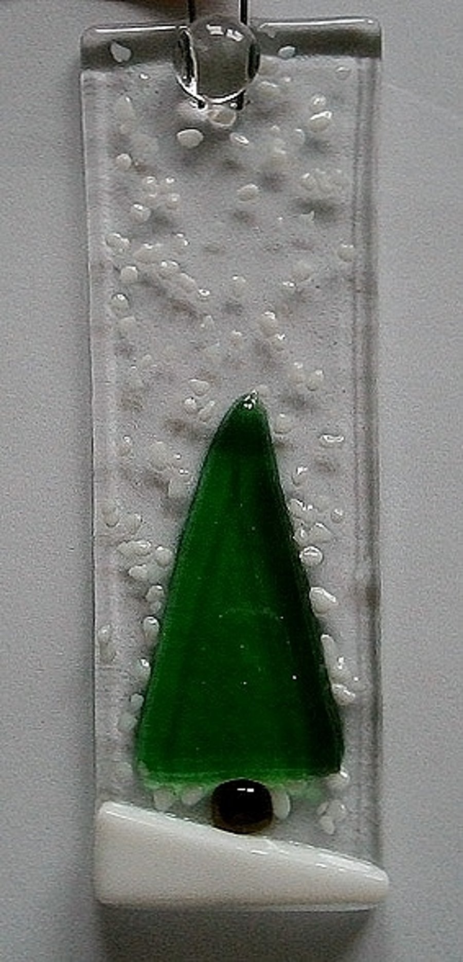 Fused glass snowy Christmas tree decorations