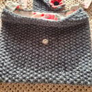 Grey, with pink floral lining shoulder bag