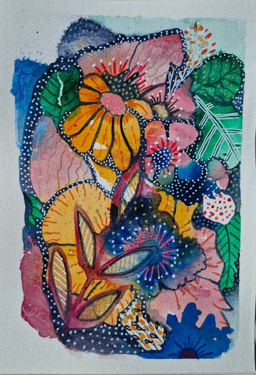 An Original mixed media A5 painting. "Midnight Moods"