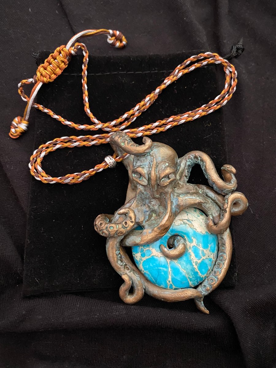 Octopus and Blue Impression Jasper pendant. FREE UK P&P. 