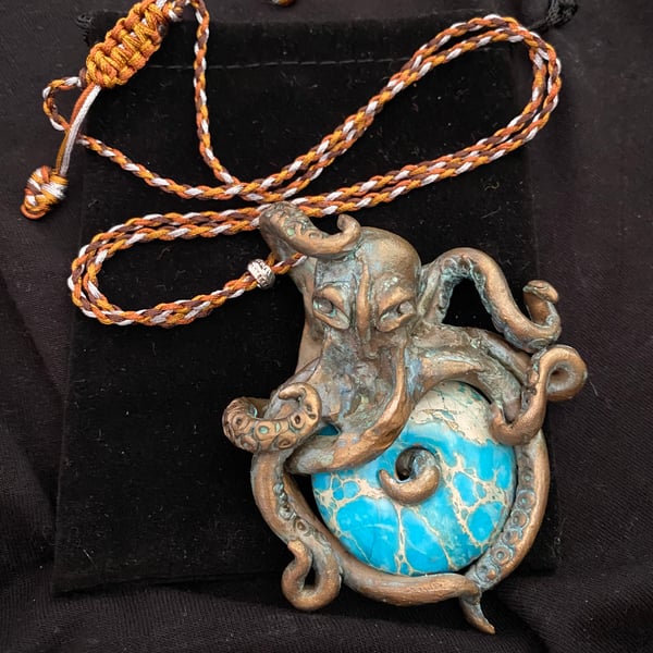 Octopus and Blue Impression Jasper pendant. FREE UK P&P. 