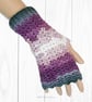 Crochet gloves. Purple pink and grey ladies gloves, fingerless gloves.   - Image 4