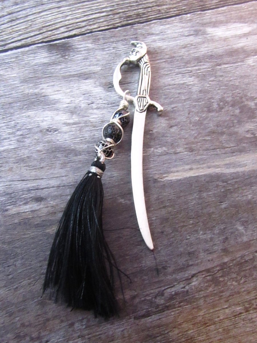 Sword Bookmark, Black Agate Wire Wrapped Bookmark