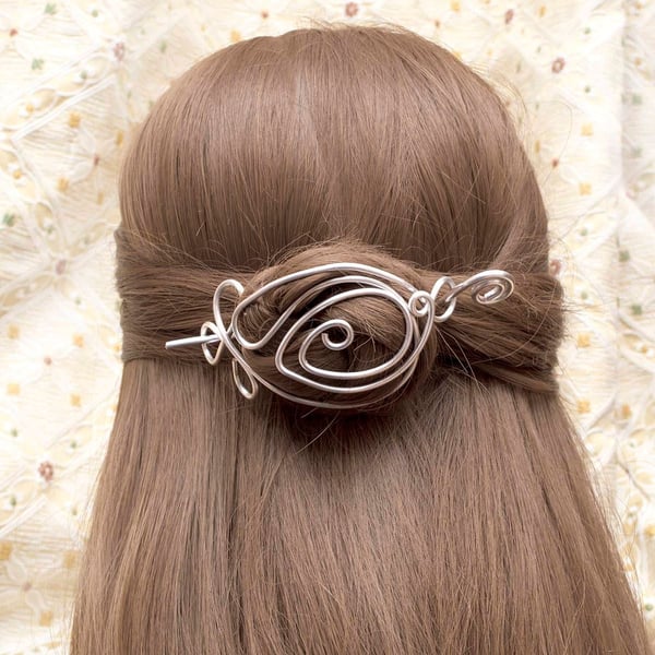 Silver wire Hair slide, Hair Barrette, Hair bun pin ,Hair jewellery ,