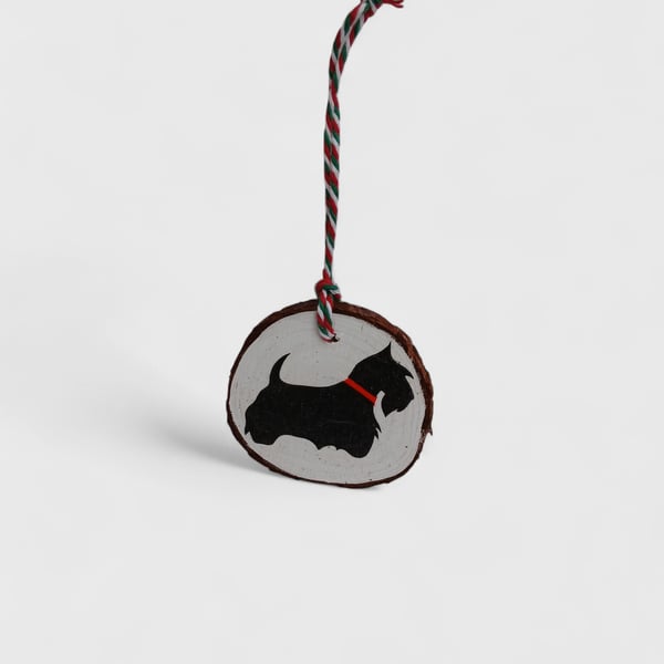 Black Scottie Dog Round Wooden Christmas Decoration Tree Ornament