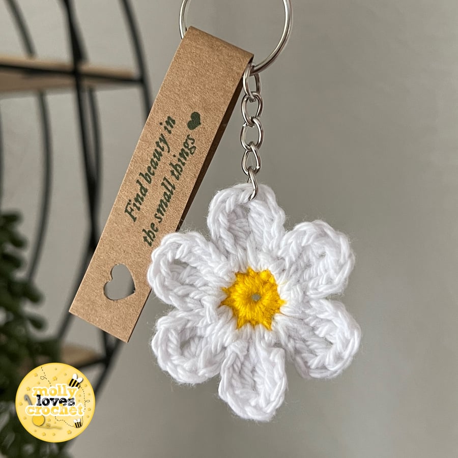 Crochet Daisy Flower Keyring 