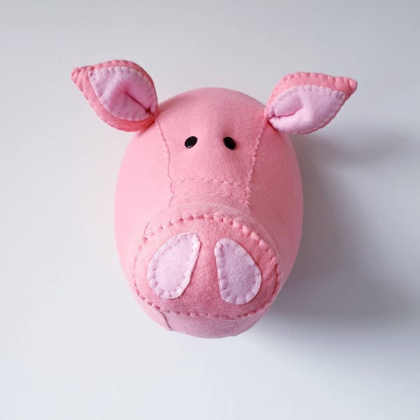 PIG - Felt Faux Taxidermy - Wall Mounted Animal Head
