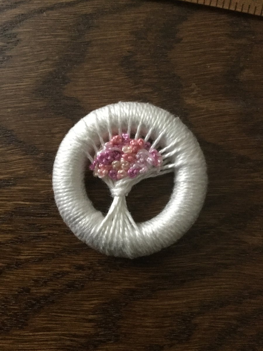Vintage Style Dorset Button Posy Brooch, Ivory with Pinks
