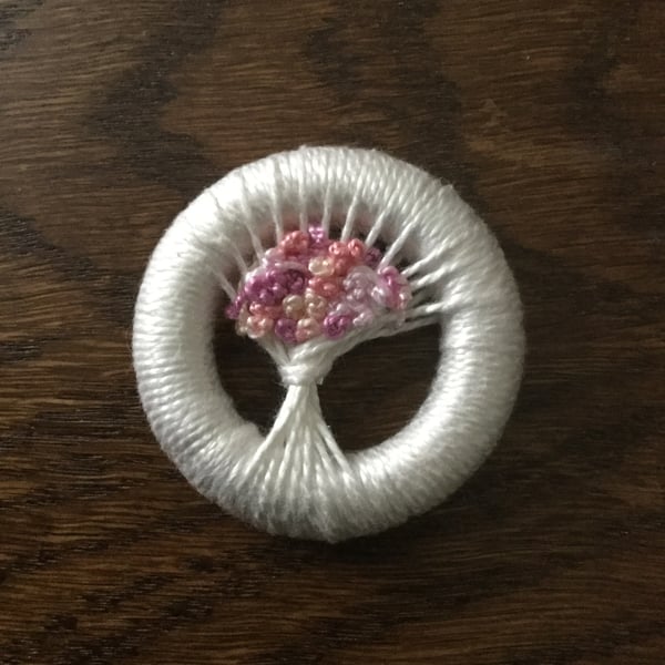 Vintage Style Dorset Button Posy Brooch, Ivory with Pinks