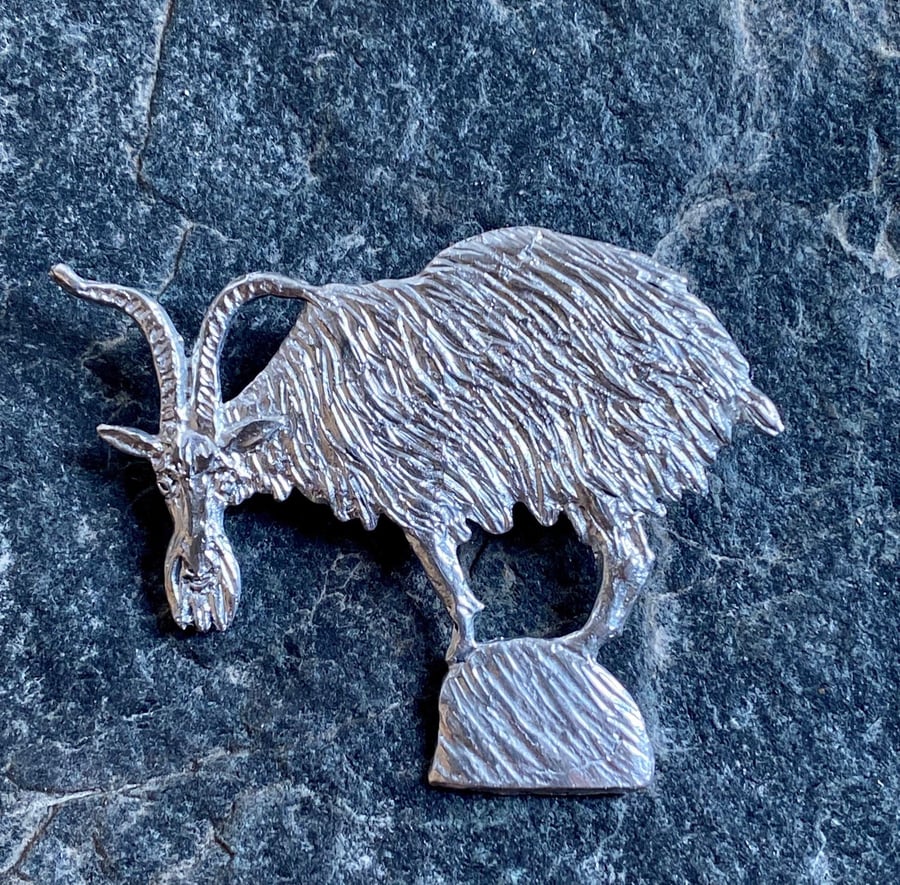 Wild Goat brooch in pewter by Paul Szeiler