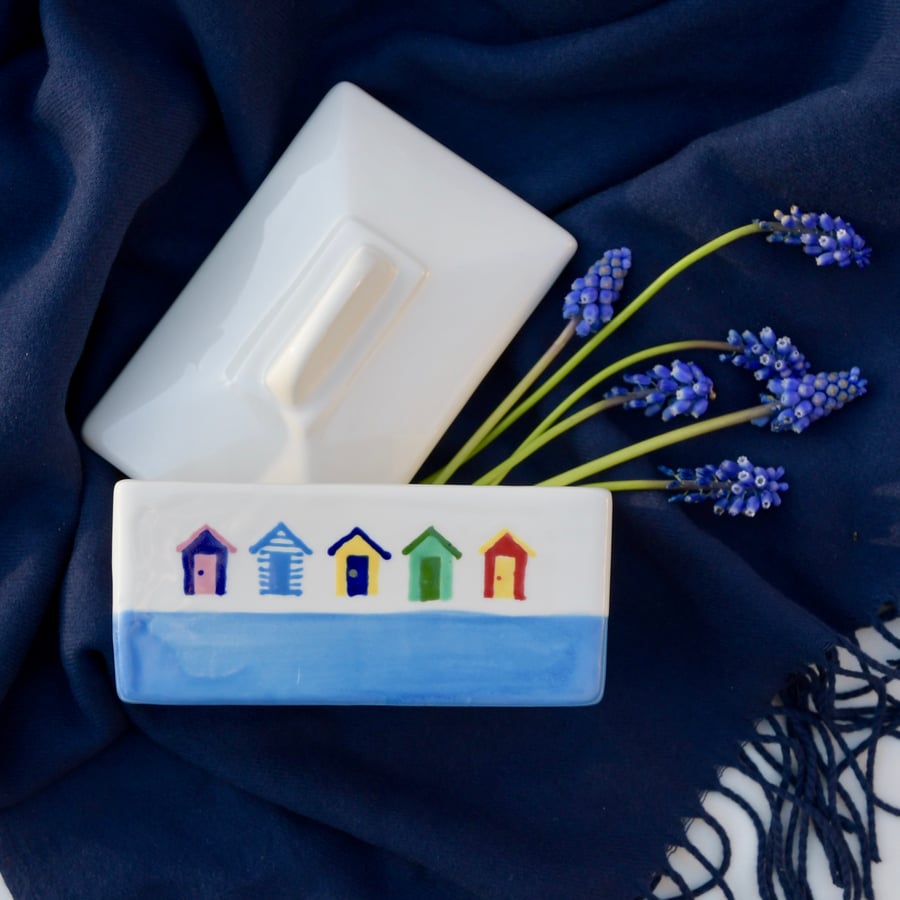 Beach Hut Butter Dish - Hand Painted