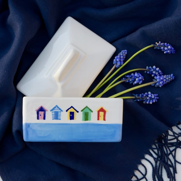 Beach Hut Butter Dish - Hand Painted