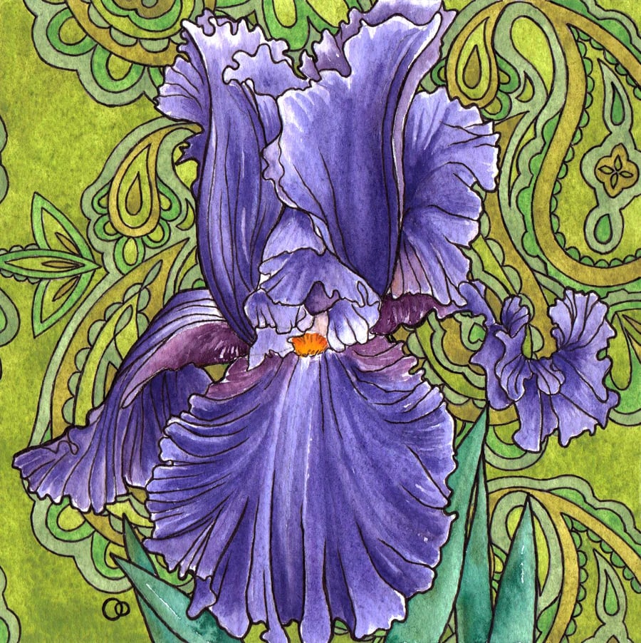  Nouveau Paisley Iris Design Greeting Card