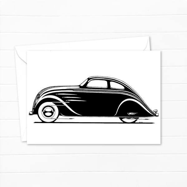Classic Car Greeting Card: Pen and Ink Illustration of an Art Deco Design (412)