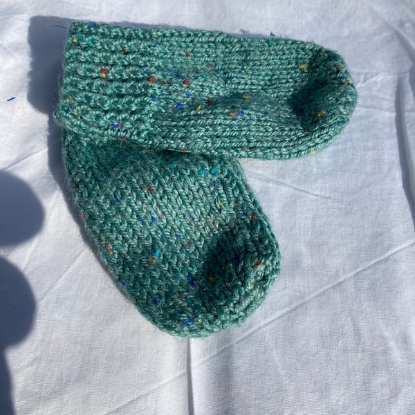 Speckled Green Mittens, Handknitted 0-3 months 