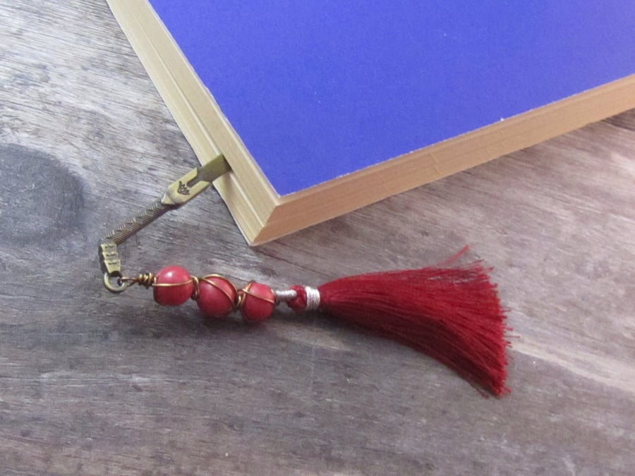 Pink Sword Bookmark, Agate Tassel Bookmark
