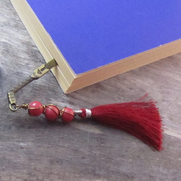 Pink Sword Bookmark, Agate Tassel Bookmark